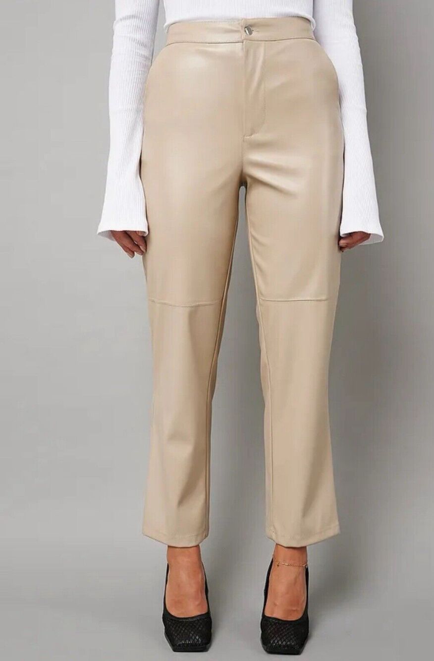 Wayf Womens Robertson Faux Leather Trouser Pants Size S Beige Classic High Rise